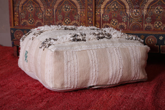 Hand Knotted White Moroccan Kilim Pouf Ottoman - kilim pouf