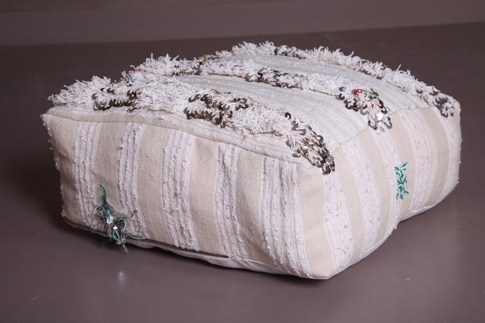 Hand Knotted White Moroccan Kilim Pouf Ottoman - kilim pouf