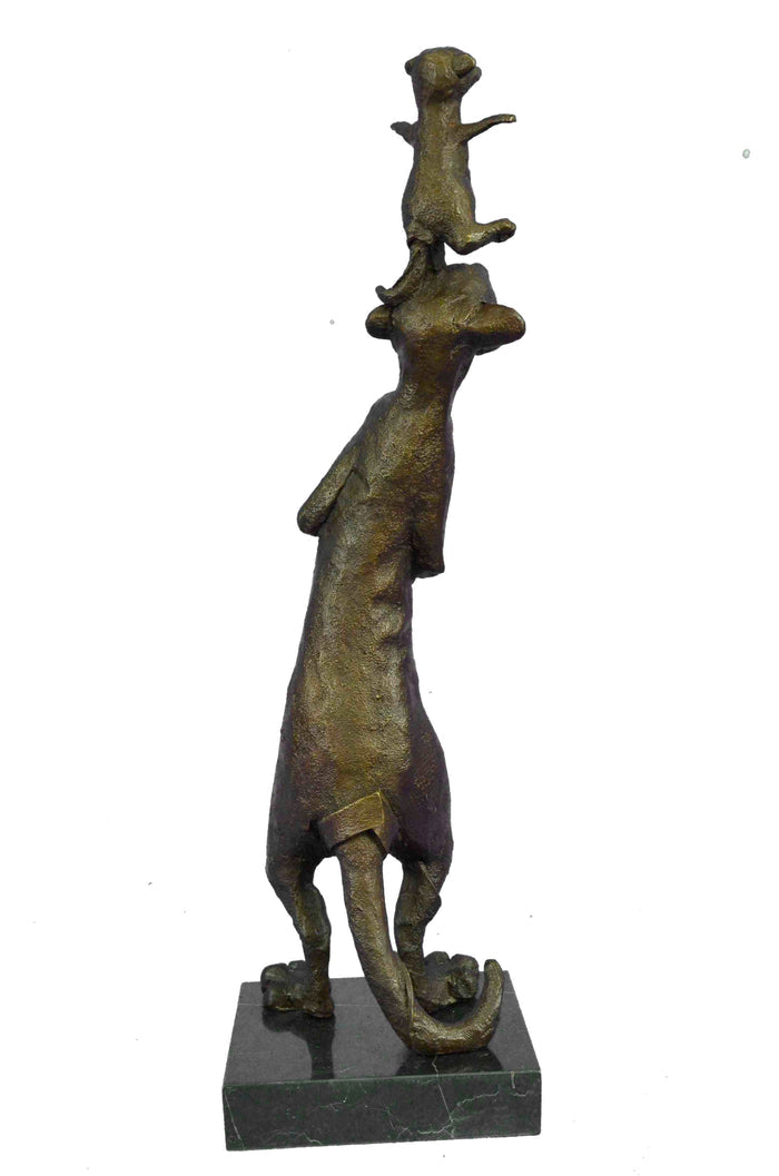 Handcrafted Genuine Bronze Meerkat and Baby Bronze Sculpture Figurine Figure