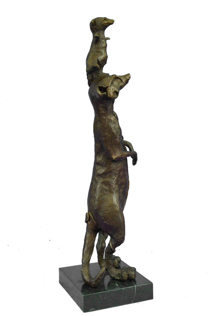 Handcrafted Genuine Bronze Meerkat and Baby Bronze Sculpture Figurine Figure