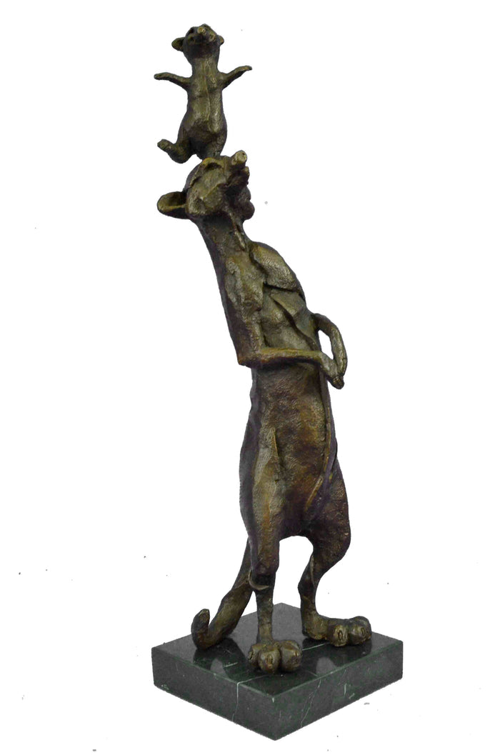 Handcrafted Genuine Bronze Meerkat and Baby Bronze Sculpture Figurine Figure