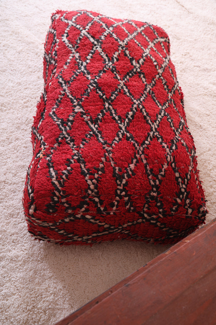 Handcrafted Moroccan Ottoman red Pouf Seat - Moroccan kilim pouf