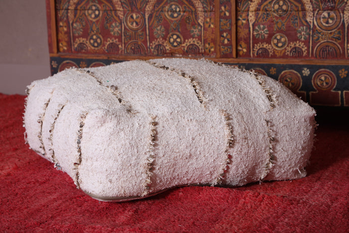 Handmade Pouf Ottoman in White for Seating - kilim pouf