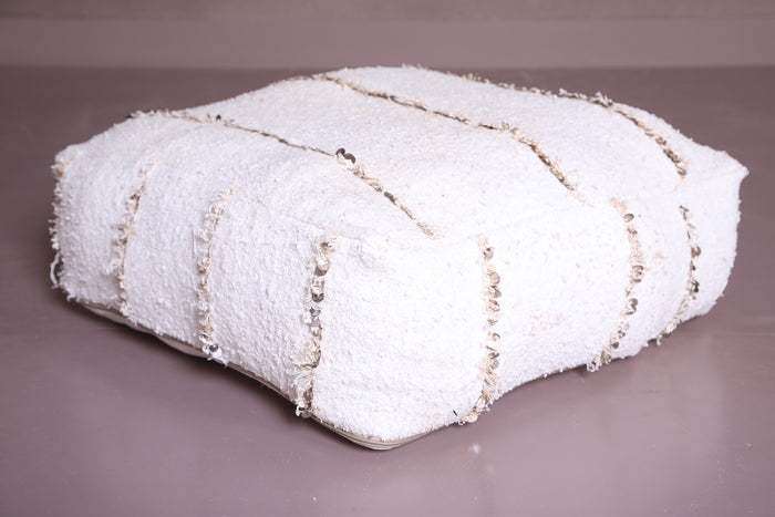 Handmade Pouf Ottoman in White for Seating - kilim pouf