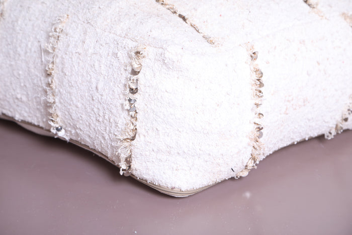 Handmade Pouf Ottoman in White for Seating - kilim pouf