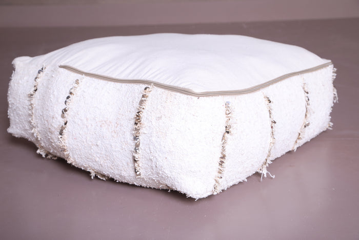 Handmade Pouf Ottoman in White for Seating - kilim pouf