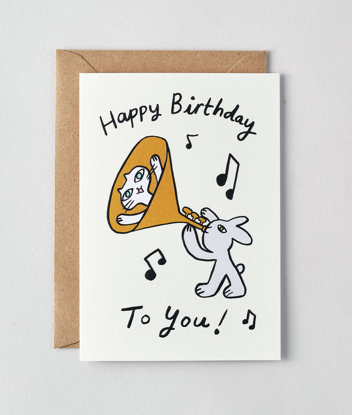 Happy Birthday Cat Trumpet