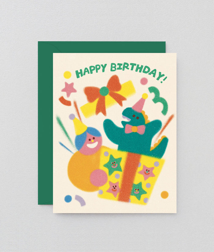 Happy Birthday Dino & Present Kids Card