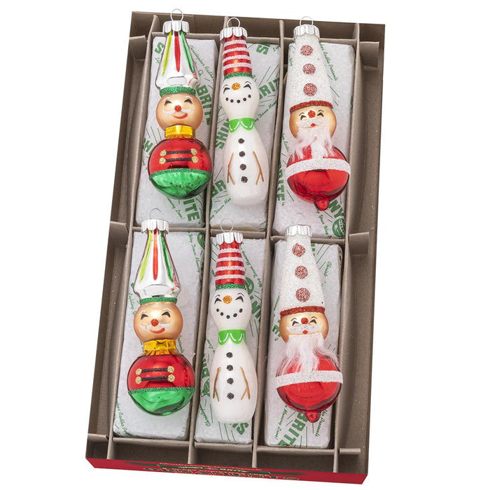Ornament Set Description - Holiday Splendor 6 Count 2.5" Decorated Figures: Featuring pairs of smiling snowmen, cheerful nutcrackers and jolly Santas, these six charming glass figures are sure to bring delight and joy wherever they go!