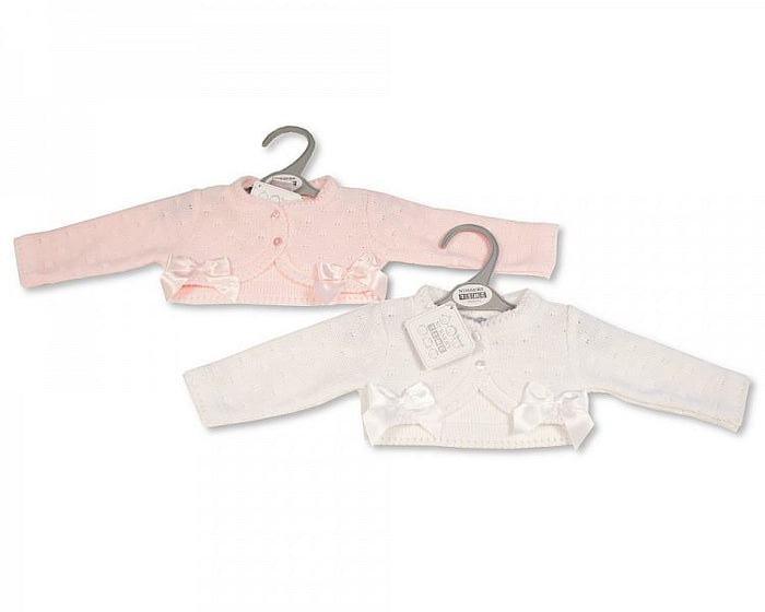 Knitted Baby Girls Bolero Cardigan with Bows - (NB-9m) (PK6) BW-10-218