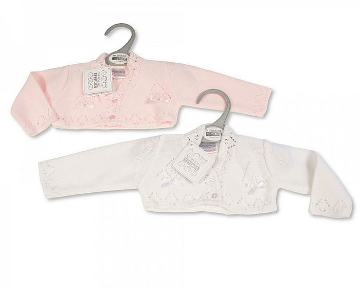 Knitted Baby Girls Bolero Cardigan with Pointelle Pattern- (NB-9m) (PK6) BW-10-215