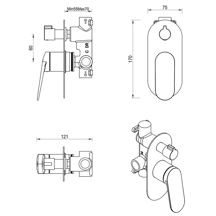 Lantra French Gold Shower Mixer Diverter - 1P - Trim Kit Only