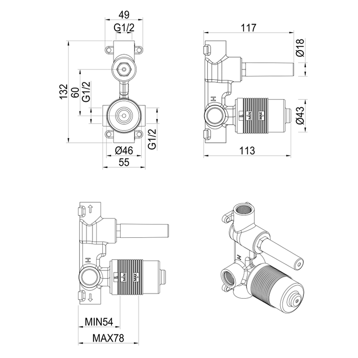 Lantra Wall Mixer Diverter - Body Only