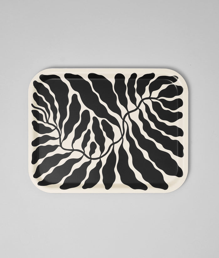 Leaves Charcoal Rectangle Serving Tray