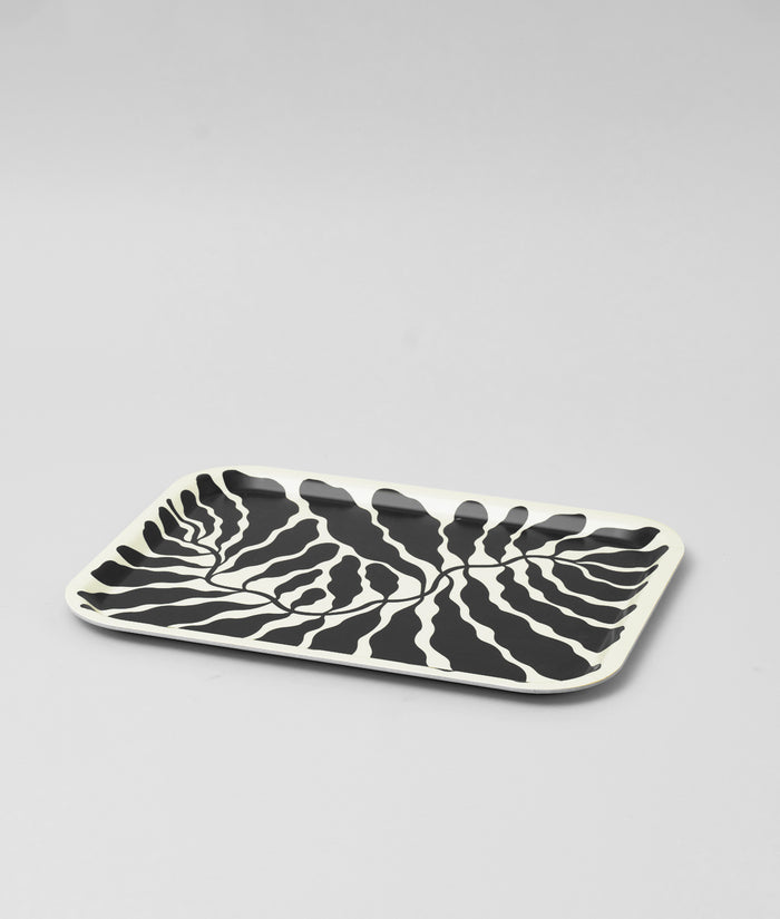 Leaves Charcoal Rectangle Serving Tray