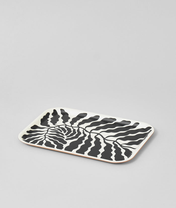 Leaves Charcoal Small Rectangle Serving Tray