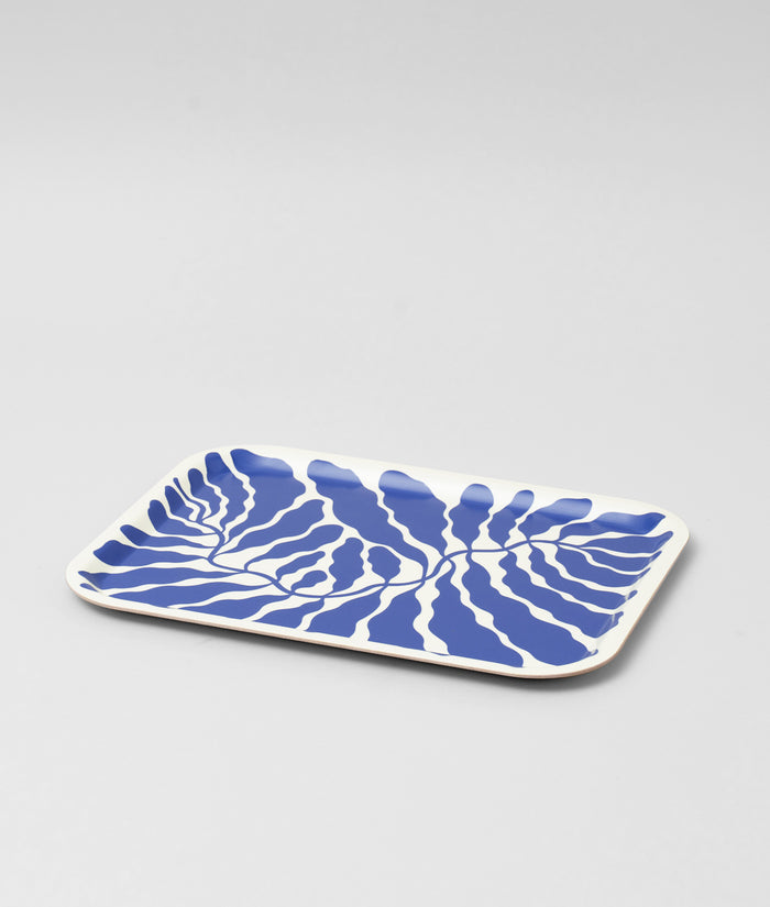 Leaves Deep Blue Rectangle Serving Tray