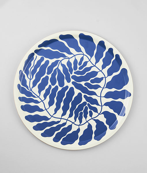 Leaves Deep Blue Round Serving Tray