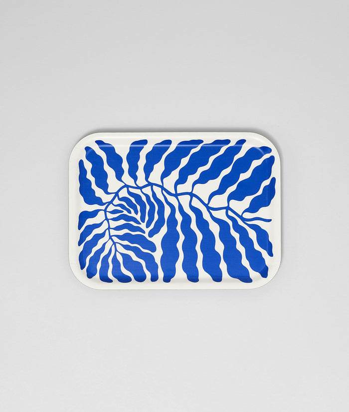 Leaves Deep Blue Small Rectangle Serving Tray
