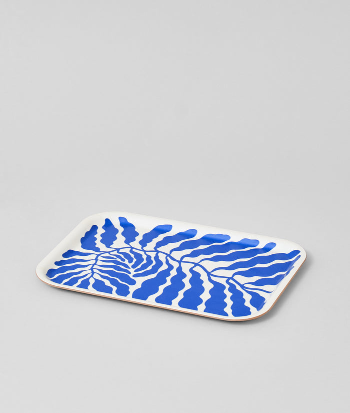 Leaves Deep Blue Small Rectangle Serving Tray