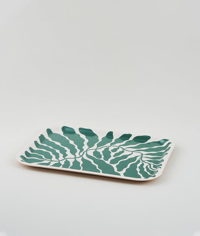 Leaves Green Rectangle Serving Tray