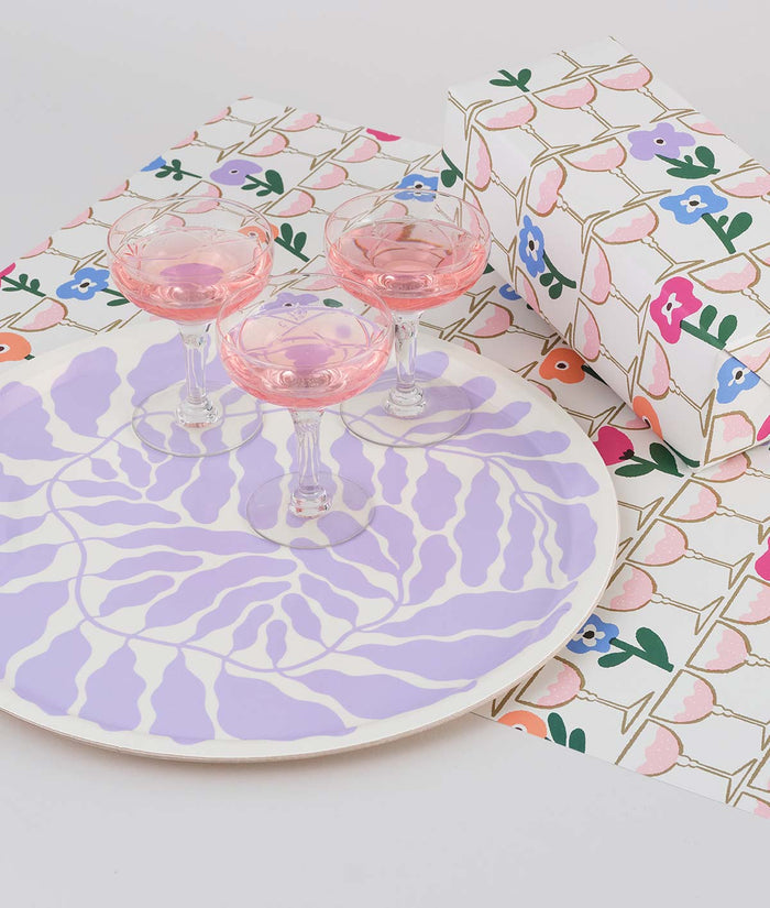 Leaves Lilac Round Serving Tray
