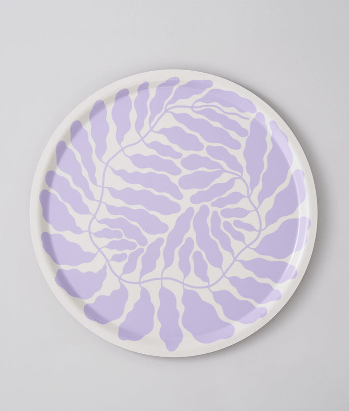 Leaves Lilac Round Serving Tray