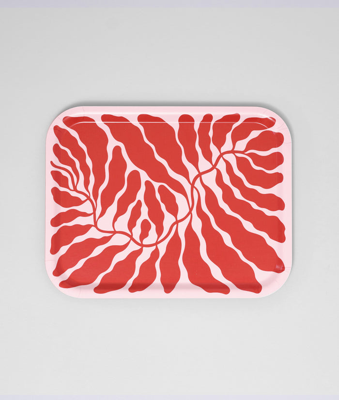 Leaves Red Rectangle Serving Tray
