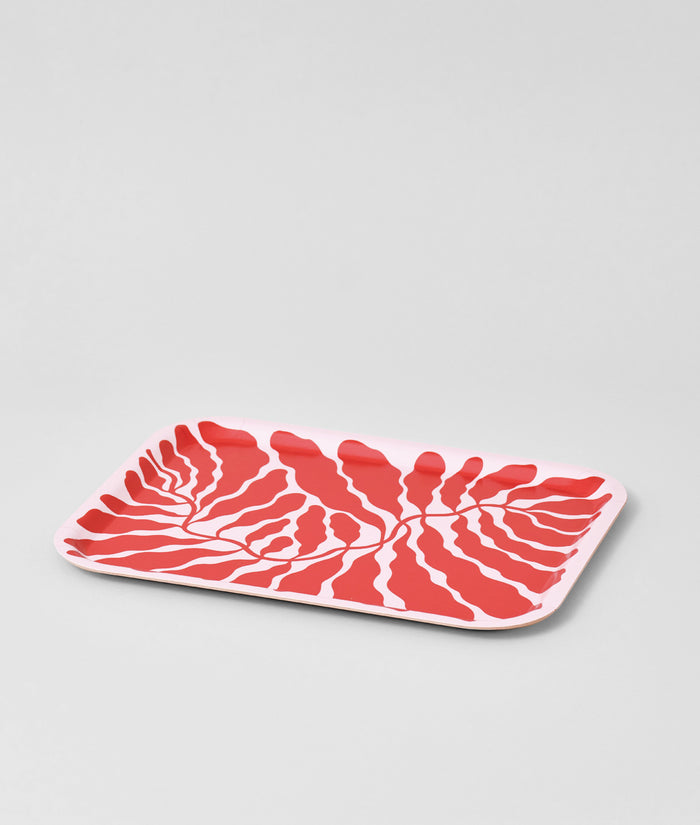Leaves Red Rectangle Serving Tray