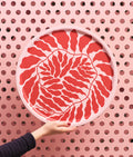Leaves Red Round Serving Tray