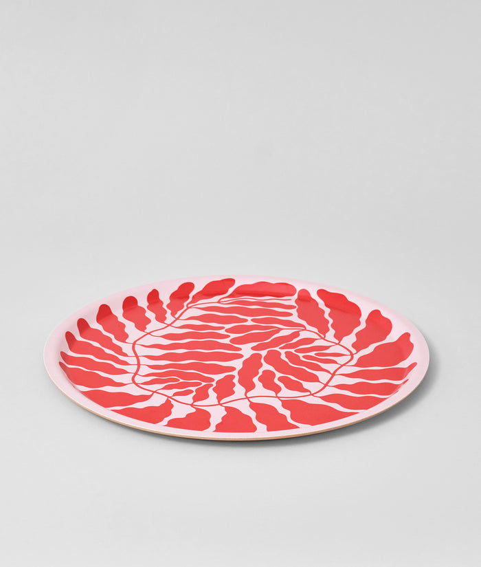 Leaves Red Round Serving Tray