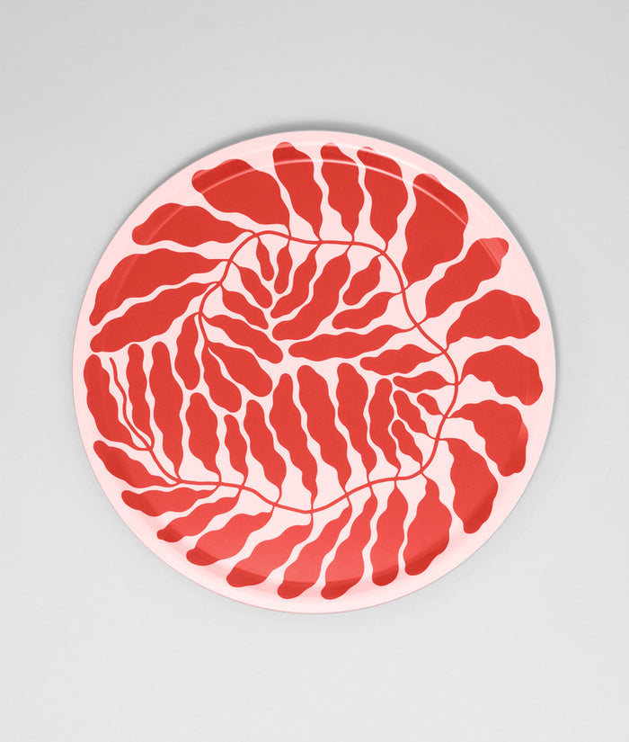Leaves Red Round Serving Tray