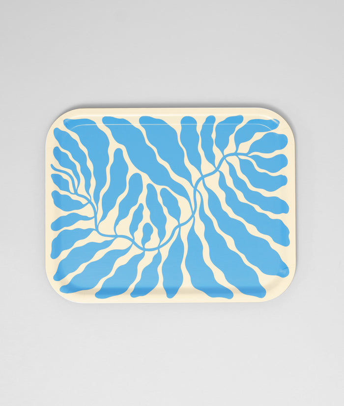 Leaves Sky Blue Rectangle Serving Tray