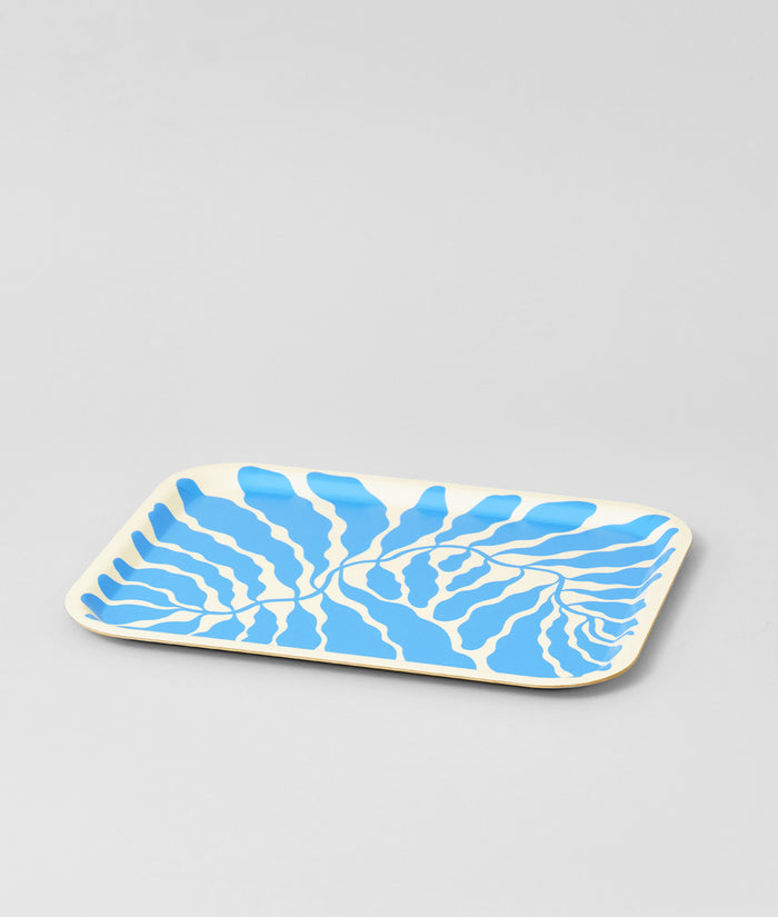 Leaves Sky Blue Rectangle Serving Tray