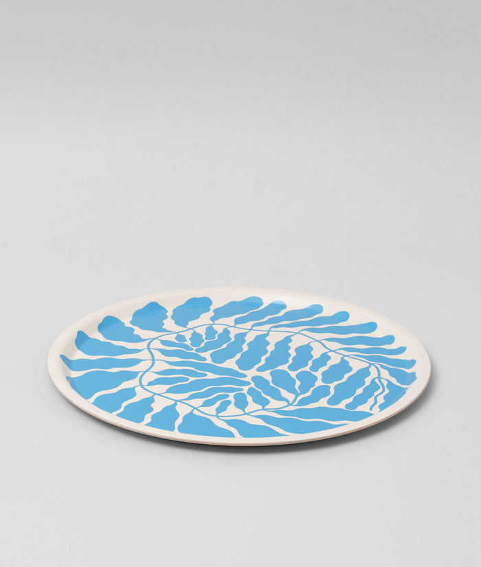 Leaves Sky Blue Round Serving Tray