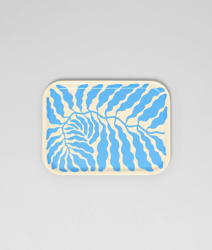 Leaves Sky Blue Small Rectangle Serving Tray