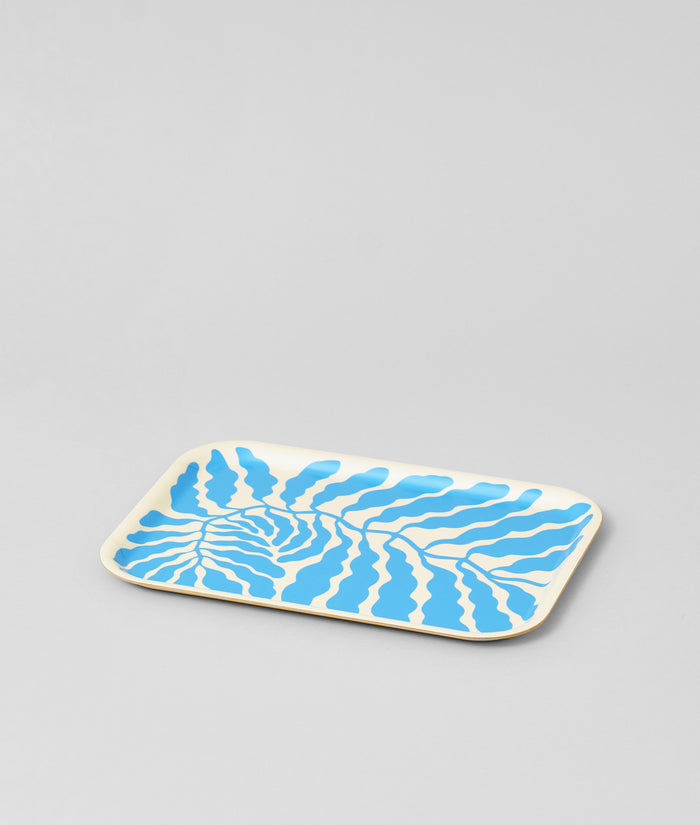 Leaves Sky Blue Small Rectangle Serving Tray