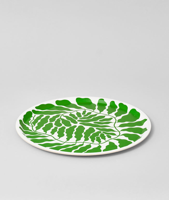 Leaves Spring Green Round Serving Tray