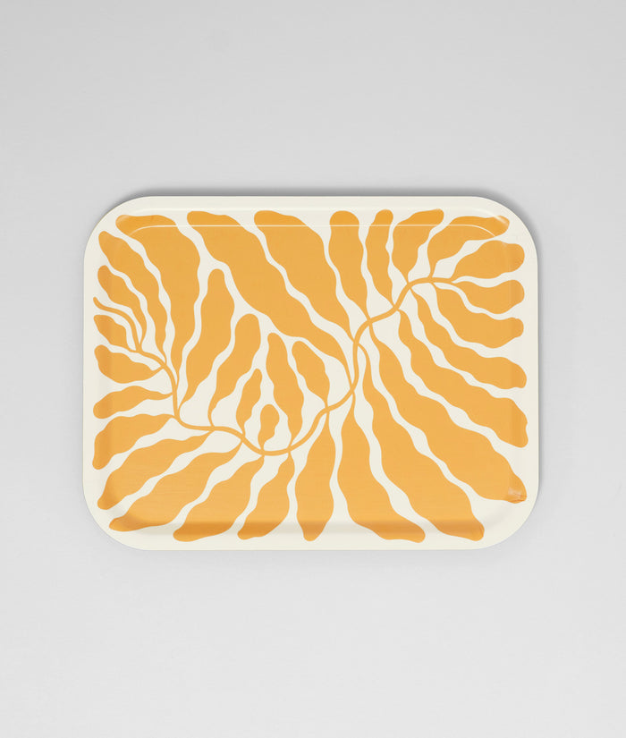 Leaves Yellow Rectangle Serving Tray