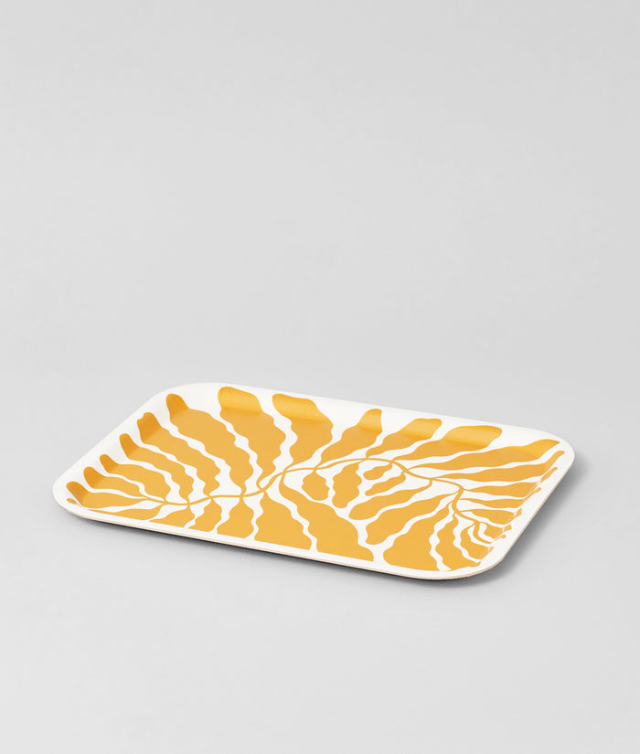 Leaves Yellow Rectangle Serving Tray