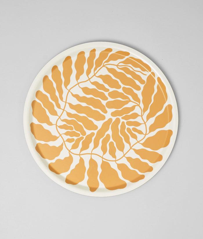 Leaves Yellow Round Serving Tray