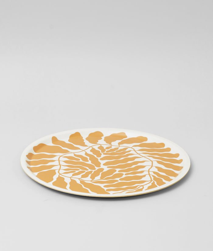 Leaves Yellow Round Serving Tray