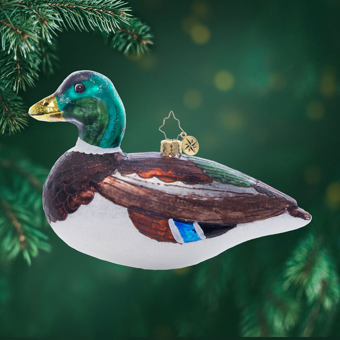 Front image - Majestic Mallard - (Duck ornament) - Ornament of a duck with green and brown feathers.