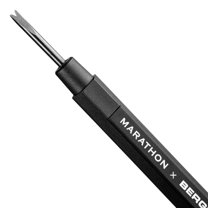 Close up of the Spring Bar Tool tip and handle with Marathon X Bergeon branding.