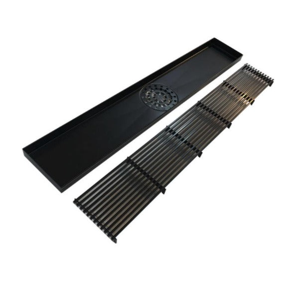 Matte Black 600mm Linear Grill Floor Waste - Acqua Bathrooms