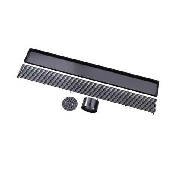 Matte Black 600mm Linear Grill Floor Waste - Acqua Bathrooms