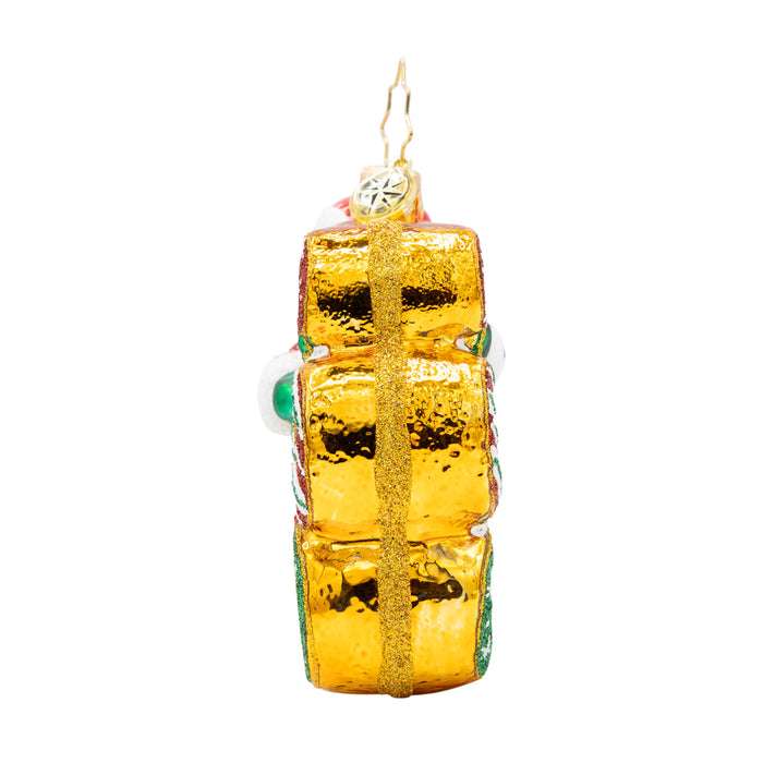 Gold glass side of the ornament on a white background