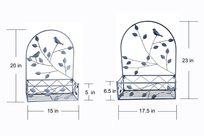 78686-GY - Gray Metal Hanging Plant Holder 2 Pcs Set Outdoor Wall Decor Hi-Line Gift Ltd.