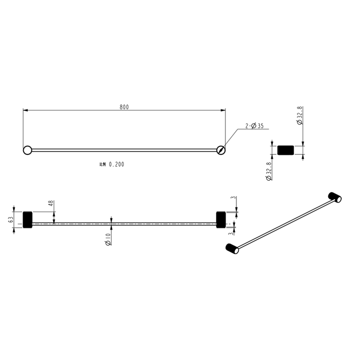 Mica Fluted Brushed Nickel Single Towel Rail - 800mm