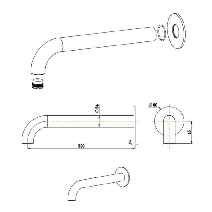 Mica Matte Black Bath/Basin Spouts - 220mm